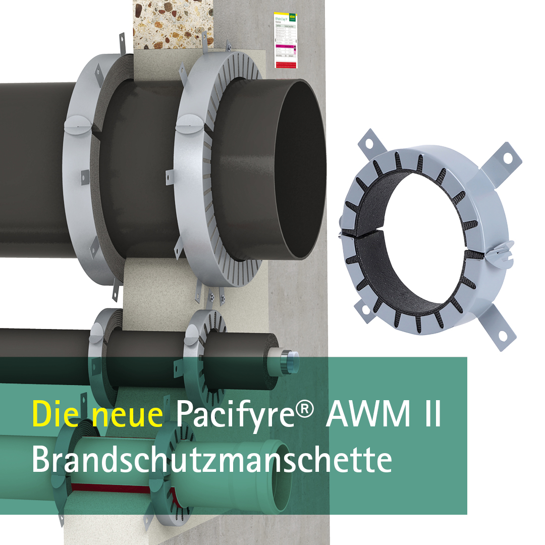 Neuer Verschluss und erweiterte Anwendungsmöglichkeiten der Pacifyre® AWM II Brandschutzmanschette