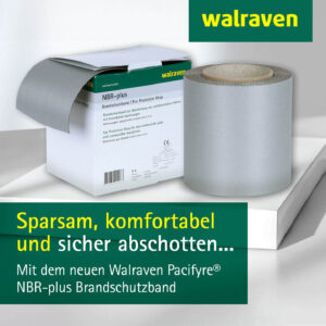 Pacifyre® NBR-plus Brandschutzband zur Abschottung gedämmter, nicht brennbarer Rohre auf einem Podest