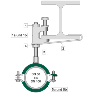 Befestigung Löschwasserleitung Stahlträger mit Trägerklammer Modell C